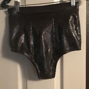 Black and silver holographic booty shorts